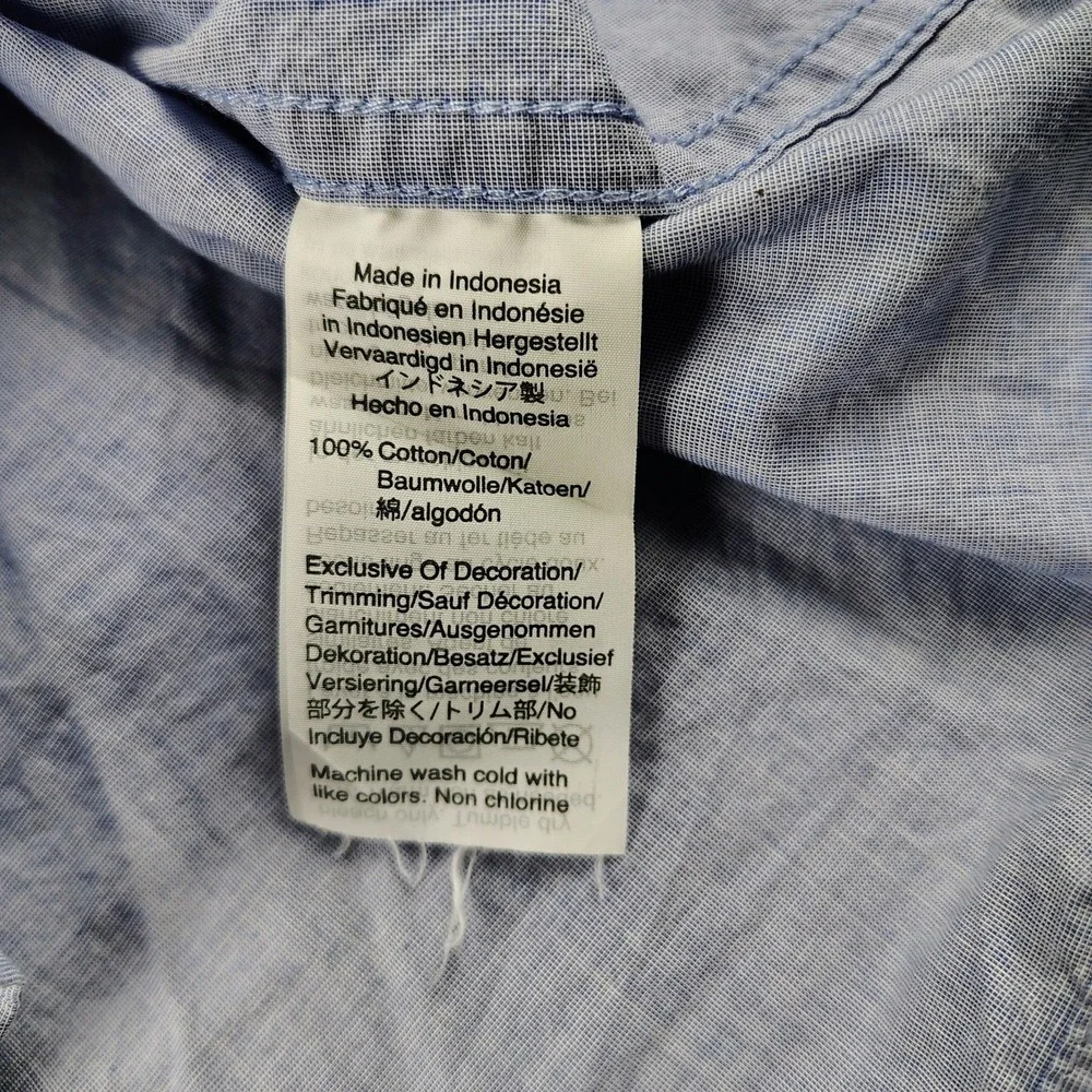 J. Crew‎ Blue Pajama-Style Medium Button-down Top Pink Trim Cotton Collar